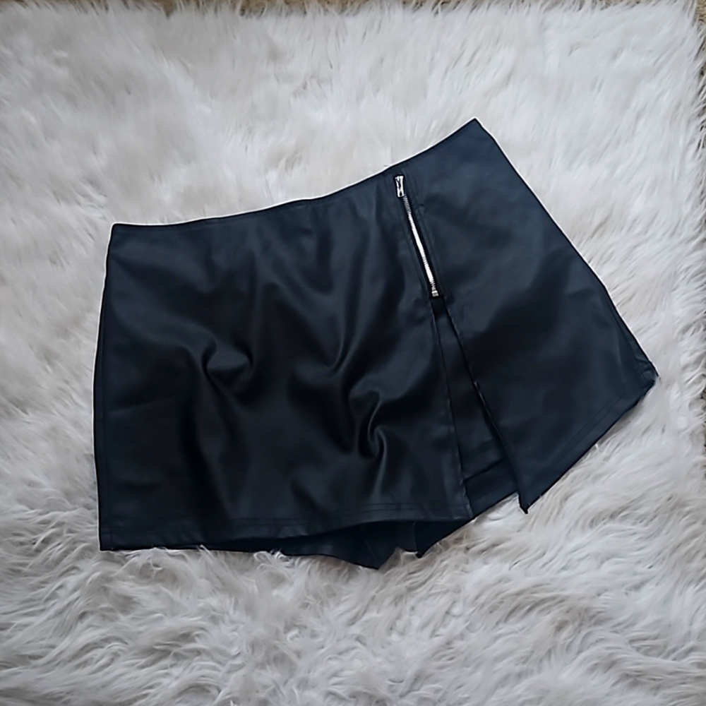 Black Leather-like Skort